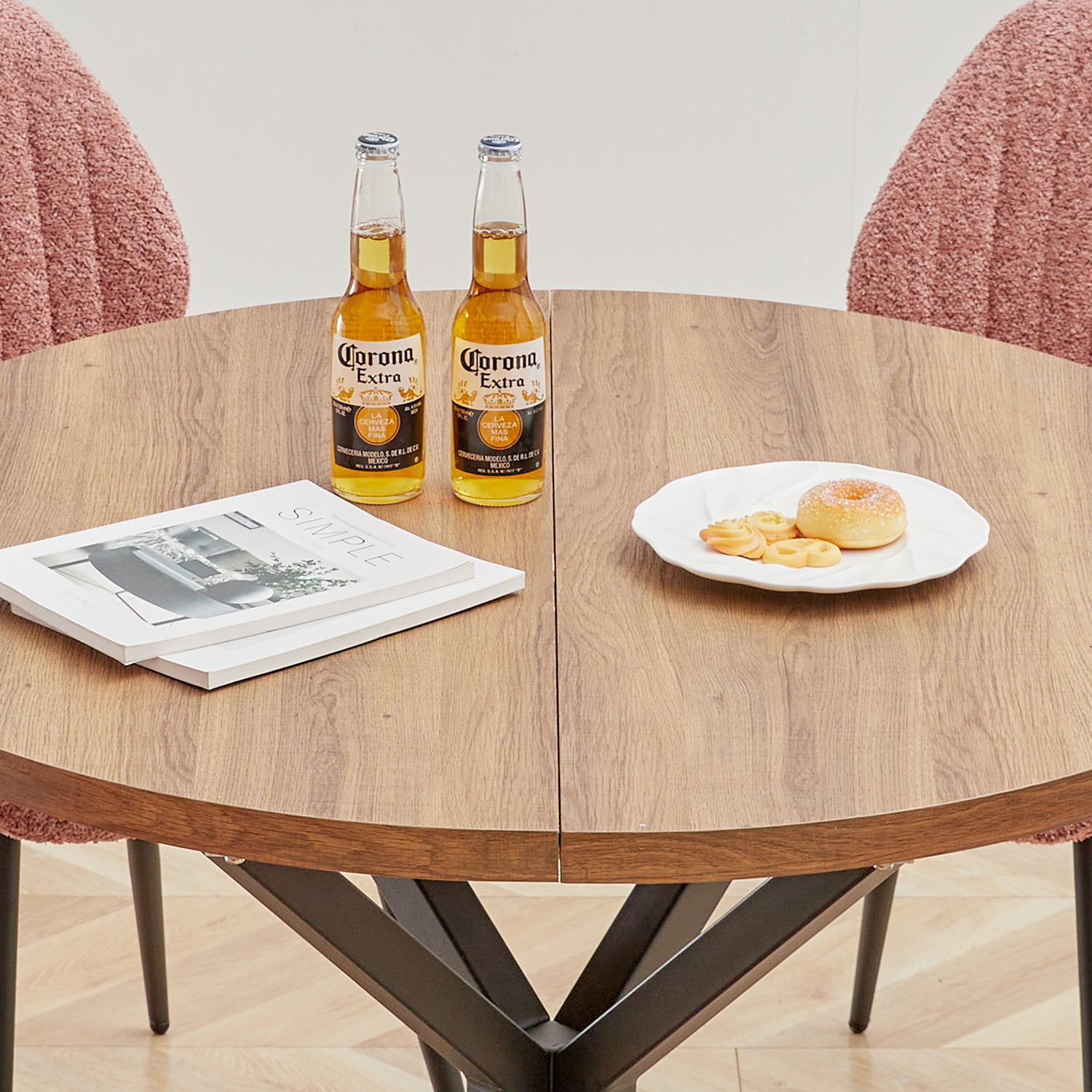 Mesa redonda nórdica EGOONM, mesa de madera maciza con tapa de madera y marco de acero, mesas de centro, sala de estar, oficina, muebles para el hogar, 100CM