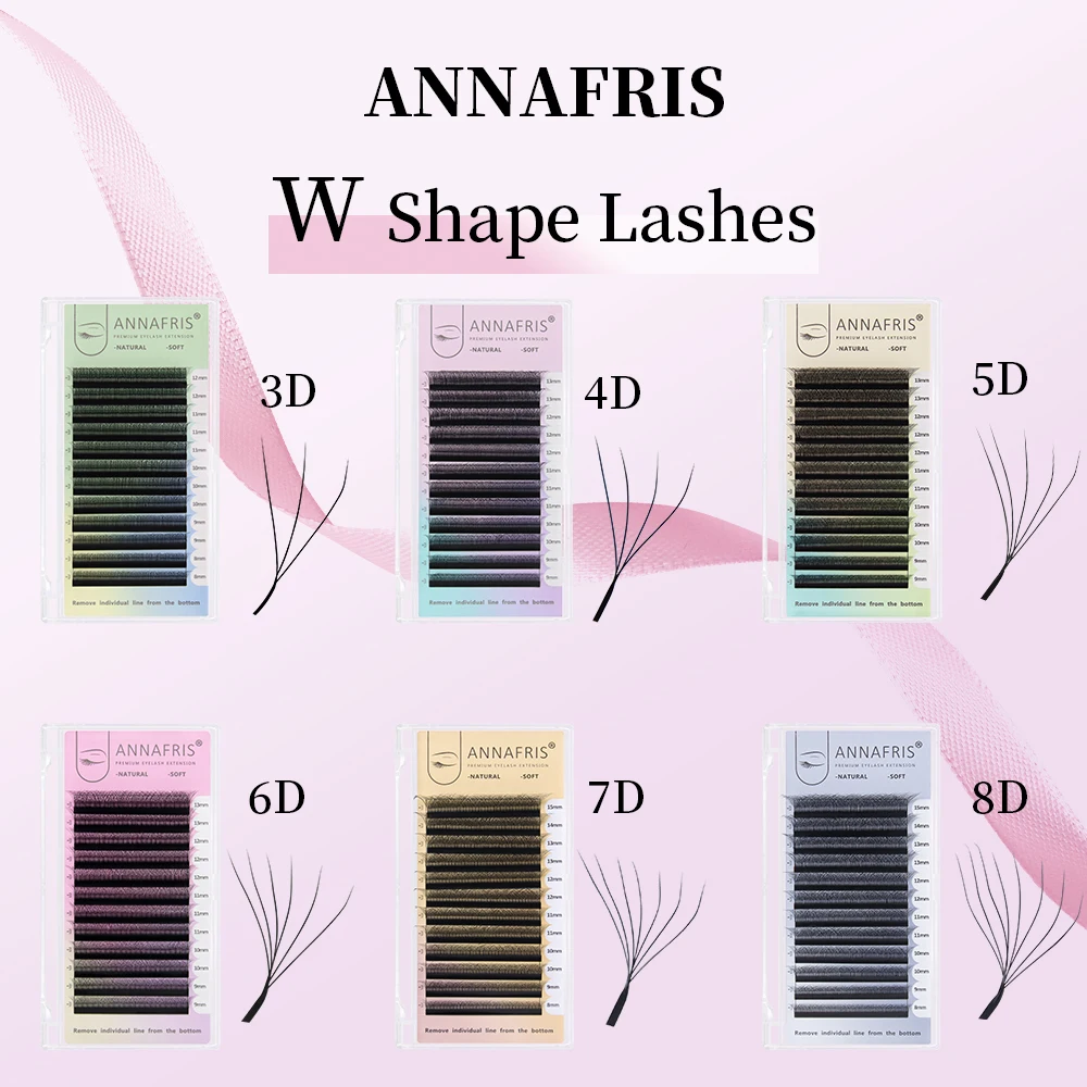 ANNAFRIS ventilador de volumen prefabricado YY 3D 4D 5D pestañas en forma de W floración automática W extensión de pestañas pestañas naturales suaves y densas pestañas de visón
