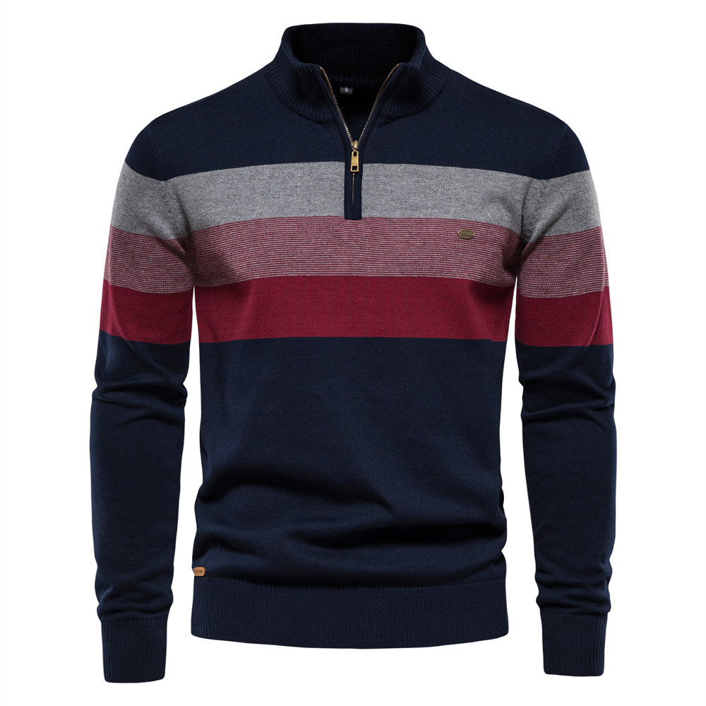 Aiopeson masculino retalhos pulôver camisola de algodão casual zíper mock neck camisola para homem nova moda inverno camisola quente para homem