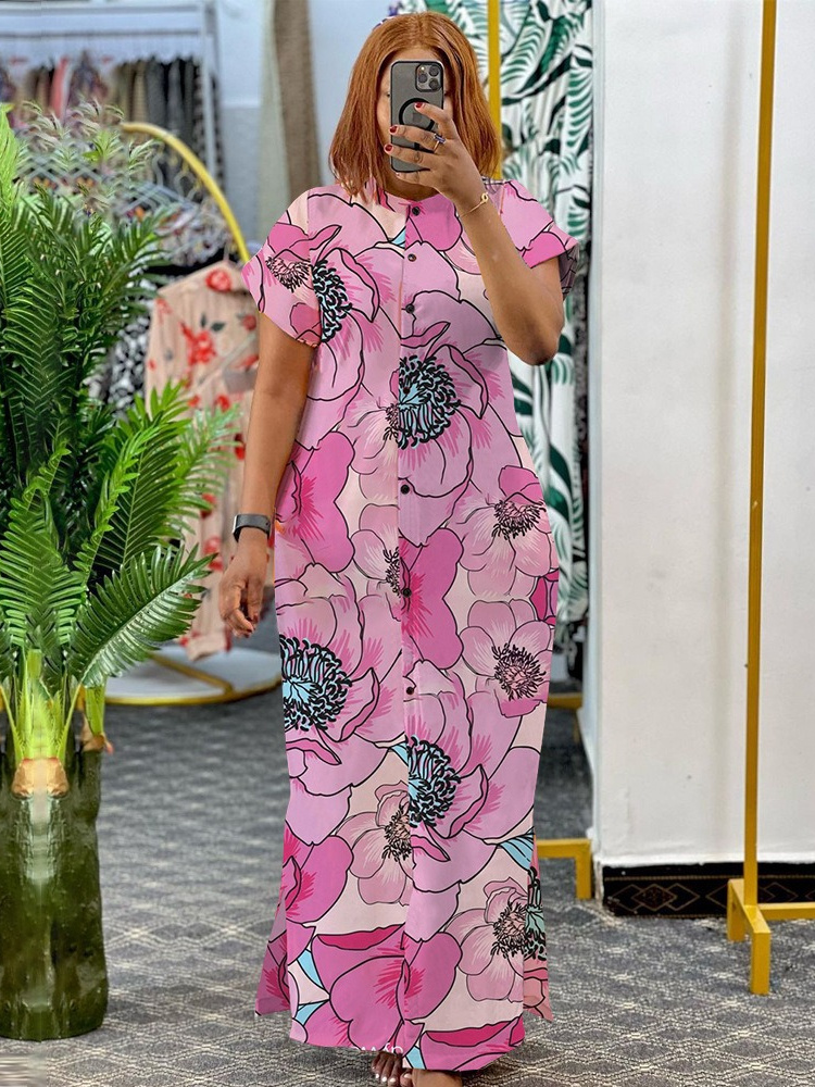 Wmstar-プリントされた半袖タイトドレス,大きいサイズ,ストレッチ,ボタン,マキシ,パーティー,卸売り,直送