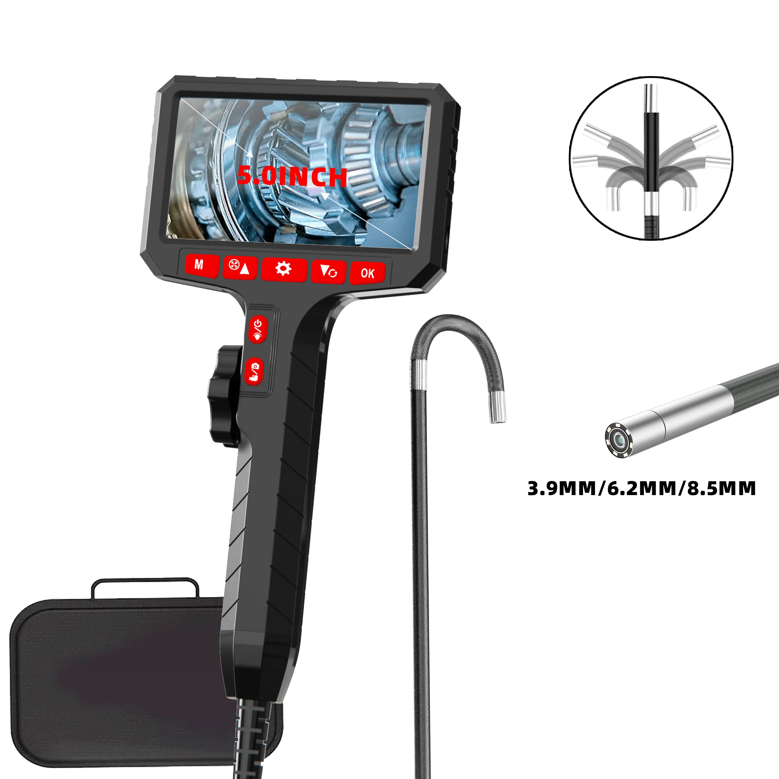 Boroscopio de 5 pulgadas, cámara de 3,9/6,0 mm, HD 1080P con iluminación LED para reparación de automóviles, inspección de plomería puede zoom