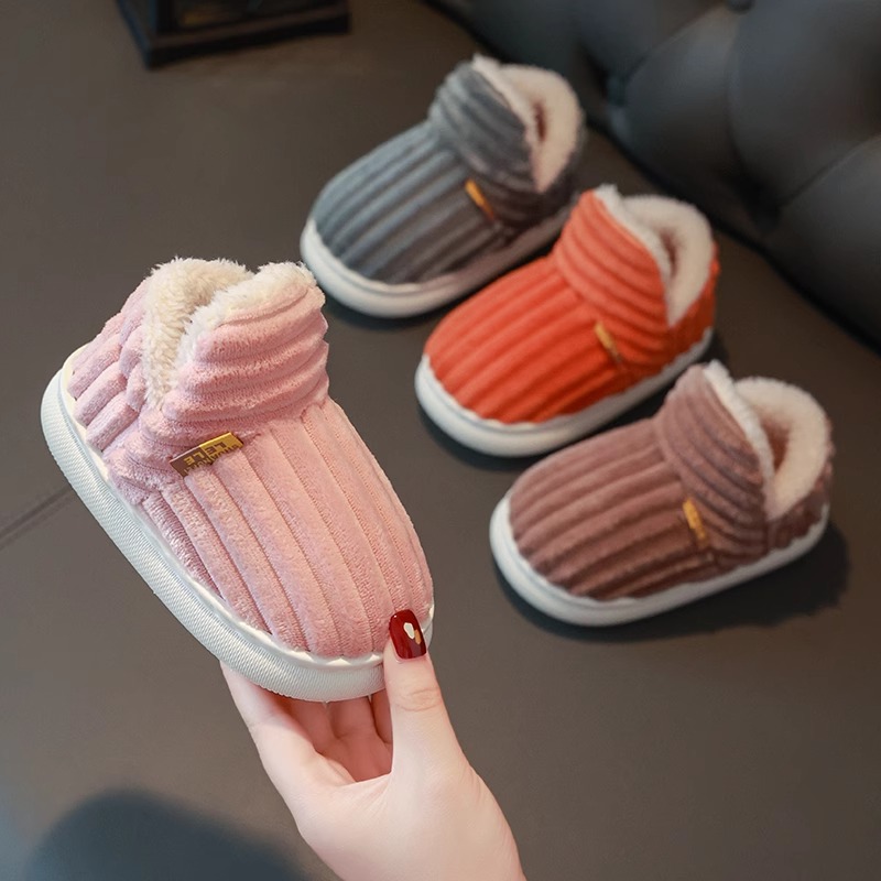 Winter ouder-kind pluche warme dikke bodem kinderhuis antislip tas met katoenen pantoffels