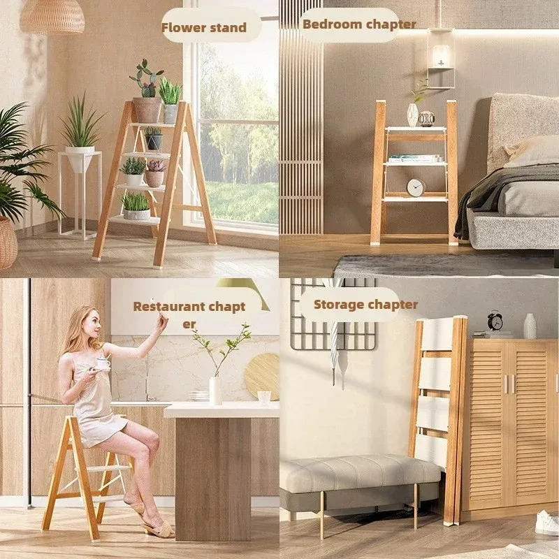 Household-saving Space Folding Ladder Stool Multi-functional Flower Rack Thickened Aluminum Alloy Human Type Ladder Storage Rack