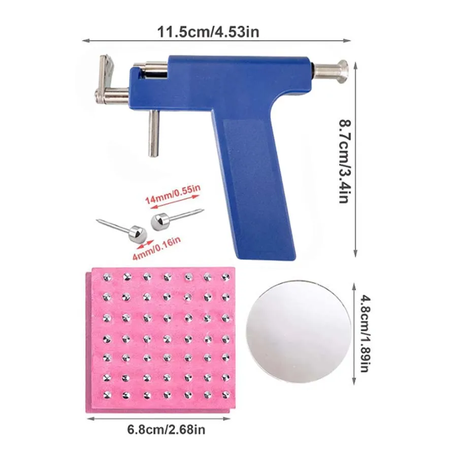 Kit professionale per pistola per piercing all'orecchio con 98 pezzi di orecchini a bottone in acciaio inossidabile-Piercing per pistola di sicurezza