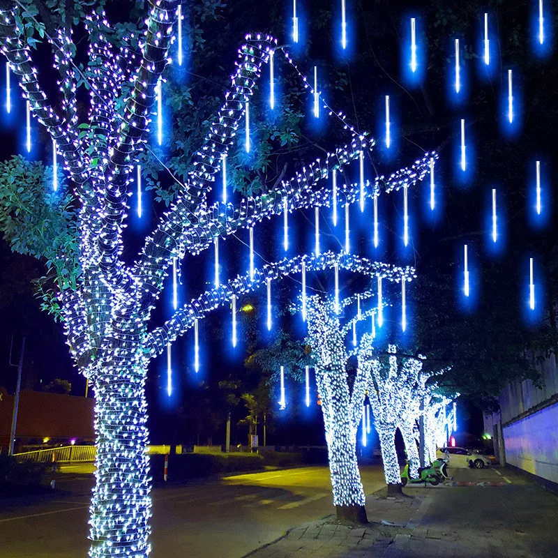 Luci a pioggia a LED con pioggia di meteoriti, impermeabili, con gocce di pioggia che cadono, per decorazioni per feste, patio, 30 cm
