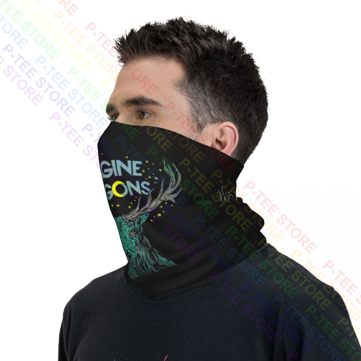 Imagine dragões alces em estrelas merch pescoço gaiter bandana lenço máscara facial unisex correndo alta elástica