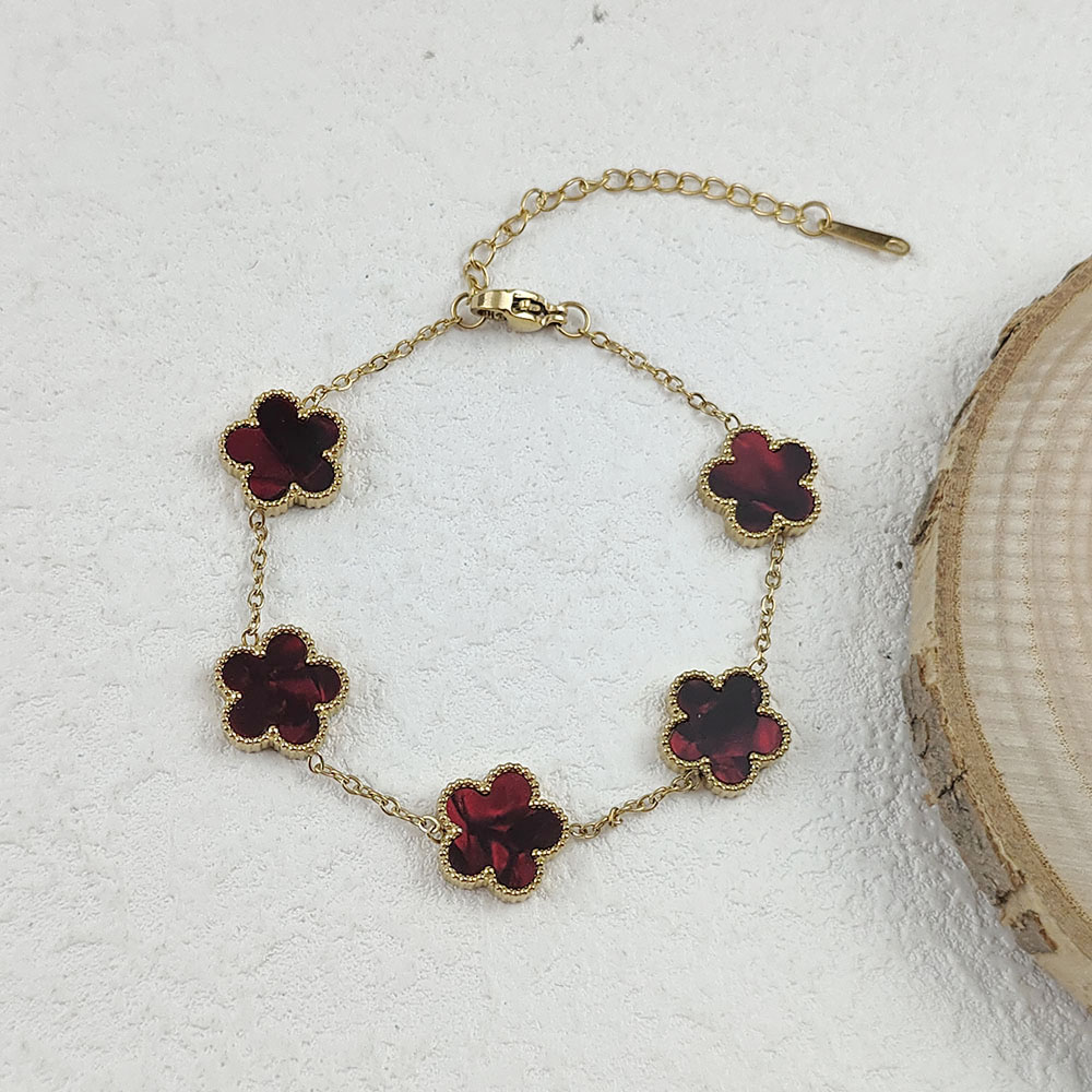 Pulseira banhada a ouro em aço inoxidável flor de ameixa, barata, sem diamantes, não ouro real, não é uma demanda demais