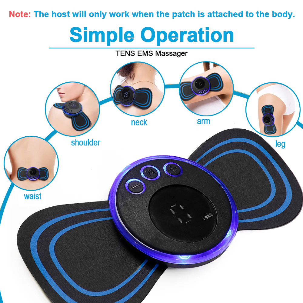 19 Intensity EMS คอไฟฟ้านวด Patch Pulse เครื่องกระตุ้นกล้ามเนื้อเจล Pad บรรเทาความเมื่อยล้านวดปากมดลูกสติกเกอร์ 8 โหมด