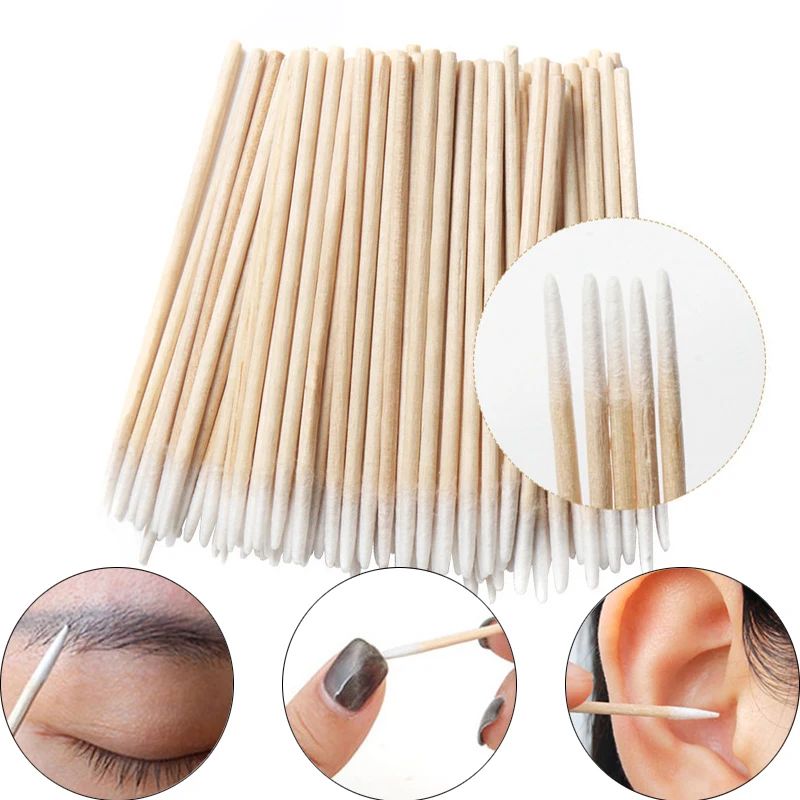 300 pezzi unghie tampone di cotone in legno bastoncini puliti rimozione dello smalto per unghie strumenti artistici strumento per smalto per unghie con correttore per Manicure in cotone in legno