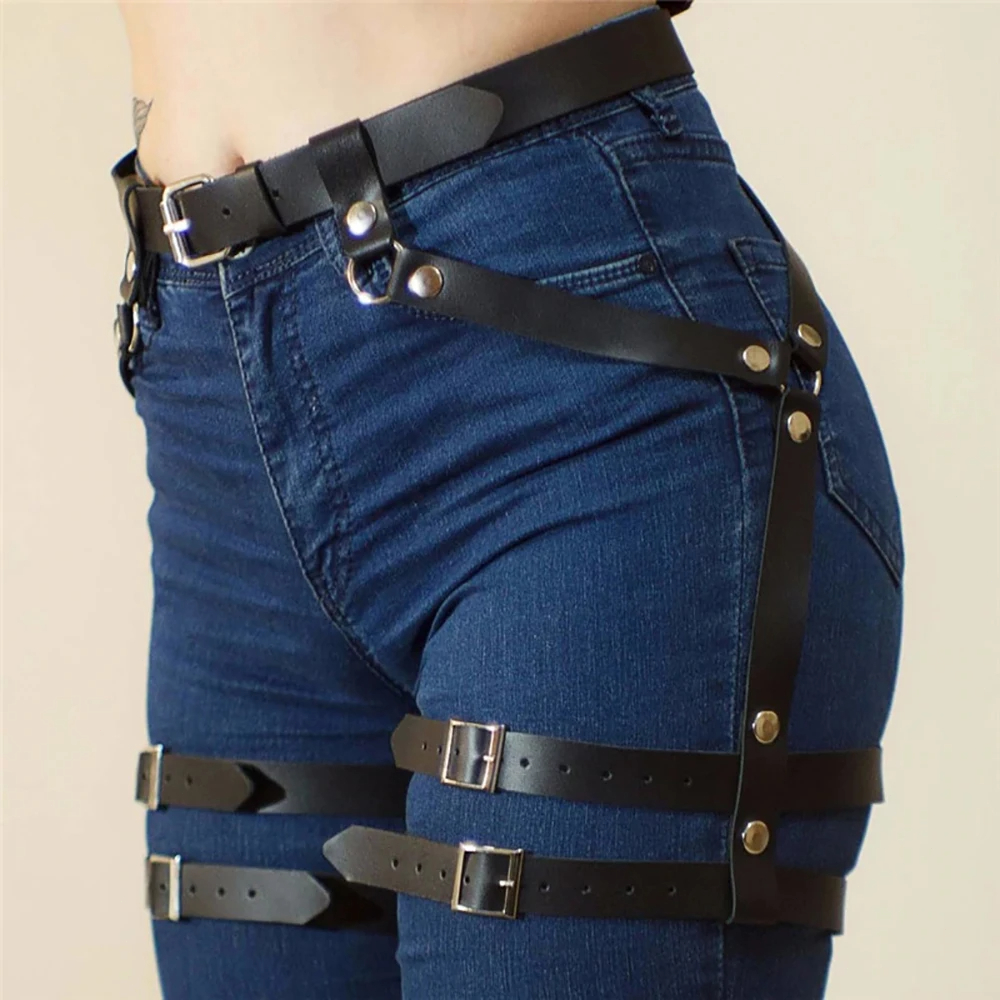 Modieuze dames Pu lederen beenharnas Body Harnas Borst Punk Gothic Been Kousenband Riemen Gothic Taille Riem Kleding Accessor