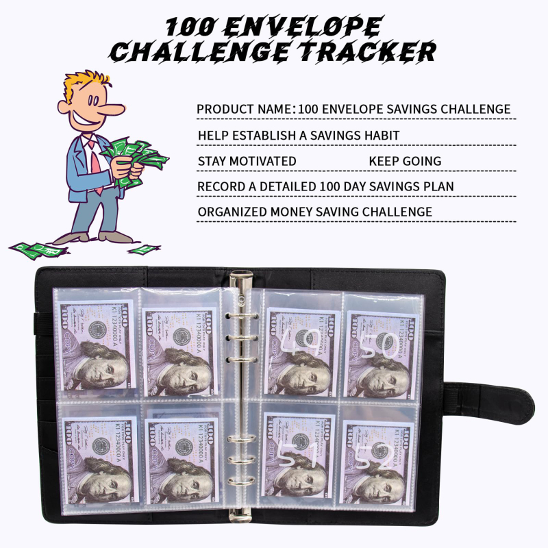 100 Day Couple's Challenge PU Leather Loose-leaf Journal Notebook Savings Book Magnetic Buckle Save Money Book Make Money Books