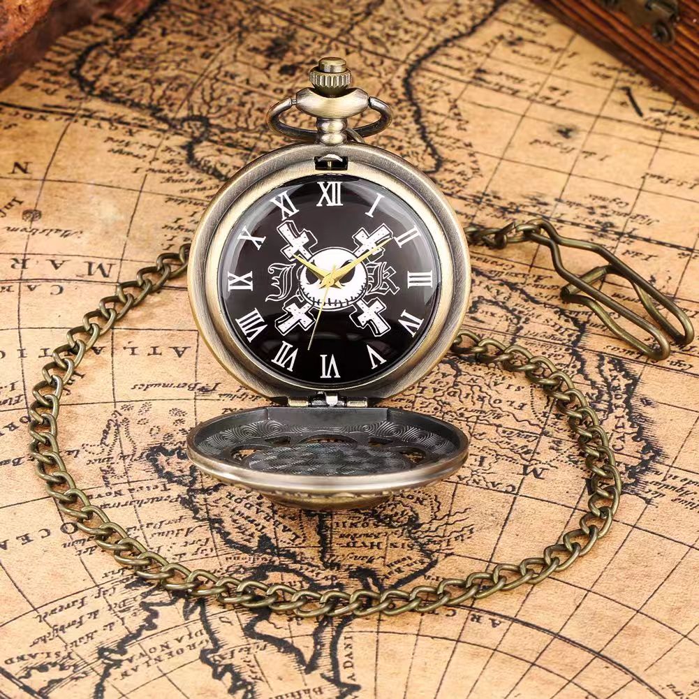 Reloj de bolsillo divertido con cara de fantasma, reloj de bolsillo grande con rana azul, elementos temáticos de animación de dibujos animados, bolsillo Retro con tapa para estudiantes y niños