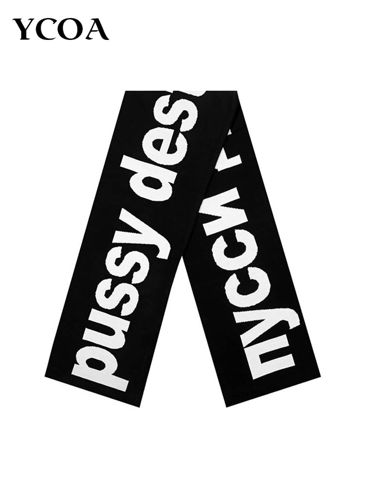 Bufanda para hombre, ropa de calle Y2k de invierno, chal gótico con letras tejidas negras, bufandas, moda coreana, Hip Hop, Vintage, cálido, accesorios Unisex