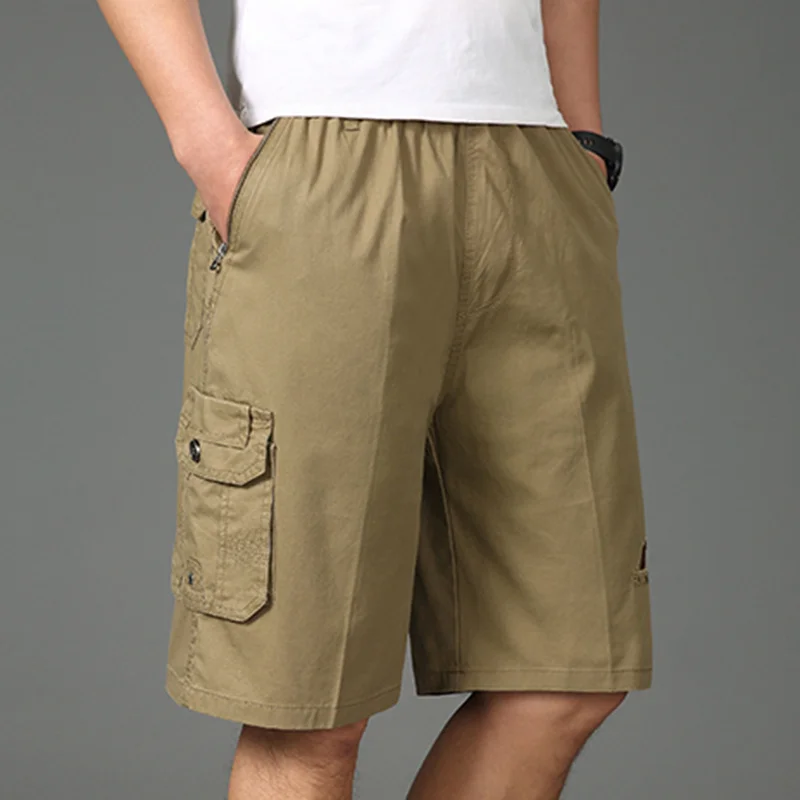 2024 Shorts Männer Bermuda Baumwolle Tasche Zip Cargo-Shorts Mode Stil Elastische Armee Männlich Sommer Casual Knielangen Vintage Gelb