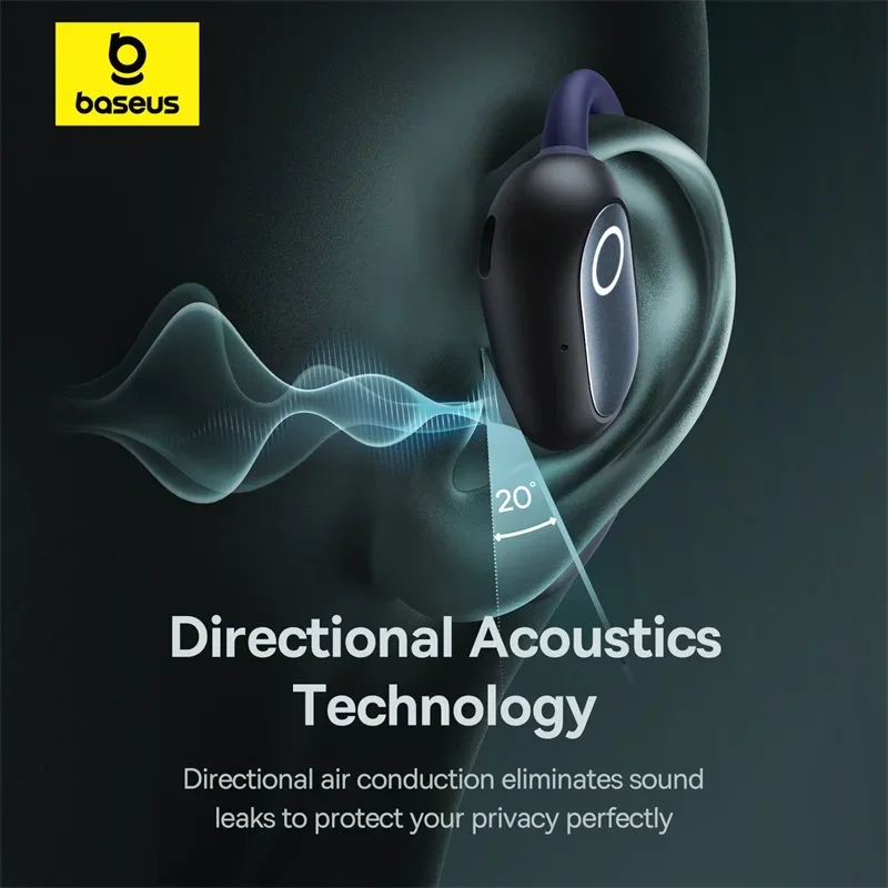 Baseus Eli Fit auriculares abiertos Bluetooth 5,3 auriculares inalámbricos de conducción de aire 4 micrófonos ENC pantalla Digital auriculares deportivos