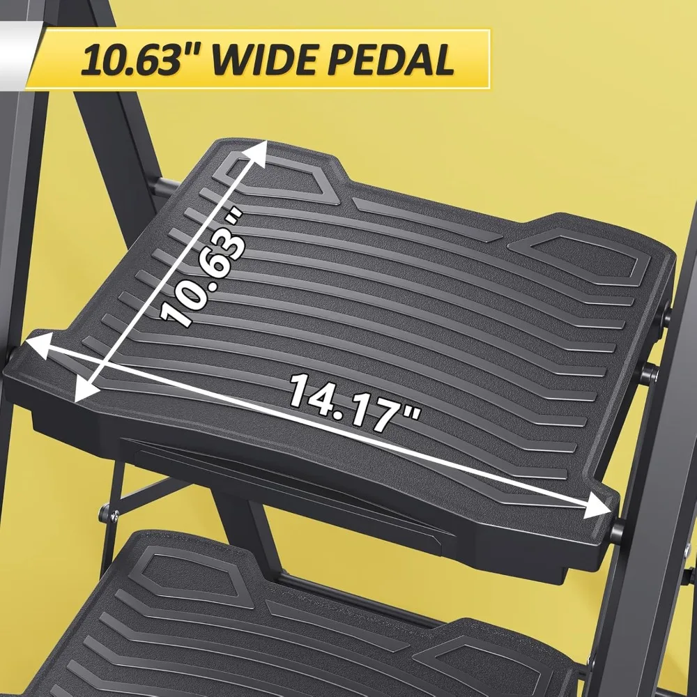 Step Ladder 4 Step Folding, 900lbs 4 Step Ladder with Anti-Slip Wide Pedal and Handrails, Lightwight Household Ladder