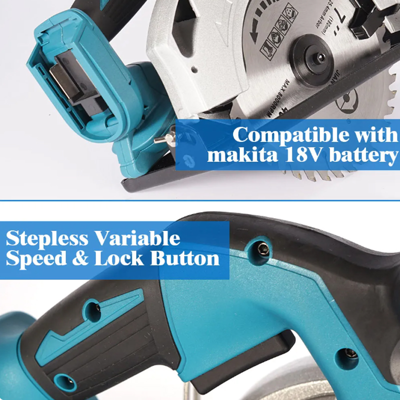 Serra circular elétrica sem escova de 5 polegadas 125 mm sem fio 0-45 °   Ferramenta elétrica de corte de madeira ajustável para bateria Makita 18V