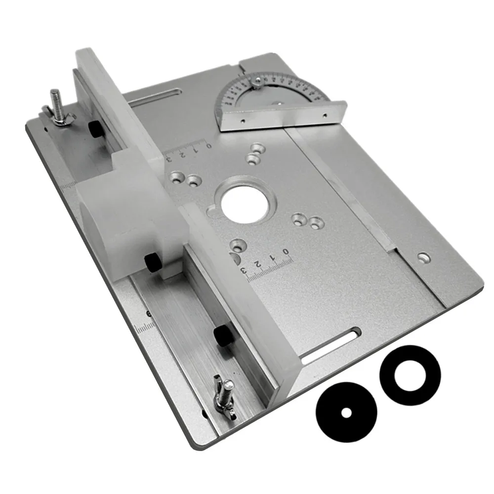 Plaque d'insertion de table de toupie en aluminium avec jauge à onglets, bancs de travail de calcul, scie à table, tondeuse multifonctionnelle, machine à graver