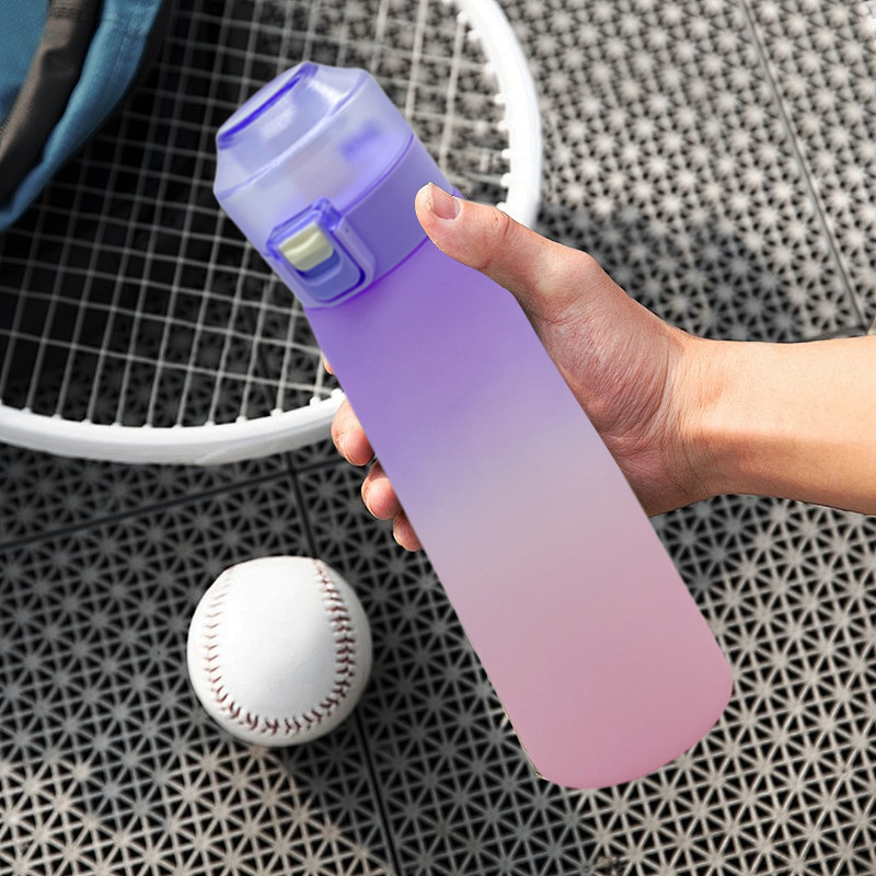 Botella de agua con sabor a aire LUSQI con 7 cápsulas de sabor, taza de plástico Tritan con pajita de moda deportiva adecuada para deportes al aire libre y Fitness