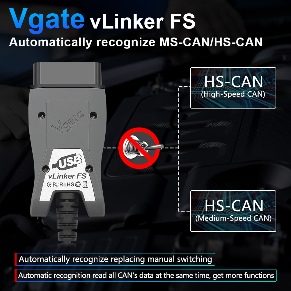 Vgate vLinker FS ELM327 สําหรับ Ford FORScan HS MS สามารถ ELM 327 OBD 2 OBD2 รถเครื่องสแกนเนอร์อินเทอร์เฟซเครื่องมือ OBDII สําหรับ MAZDA