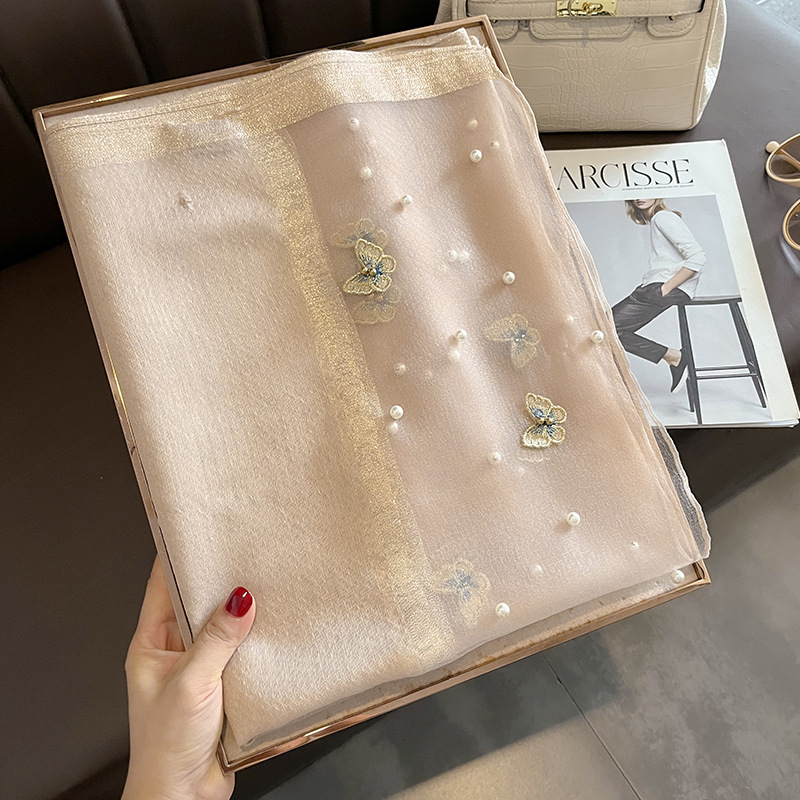 2023 chal de seda de lujo bufanda para mujer diseño bordado flores Hijab envuelve Bufandas pañuelo femenino Fouloud Echarpe