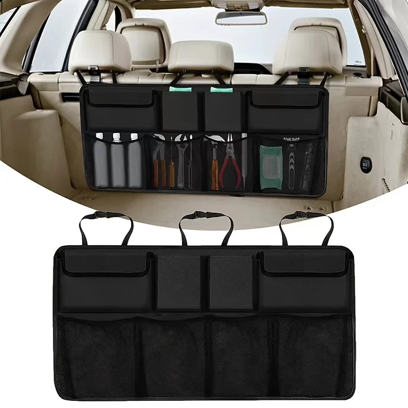 Car Trunk Organizer, Adjustable Rear Seat Storage Bag Net High Capacity Multipurpose Oxford