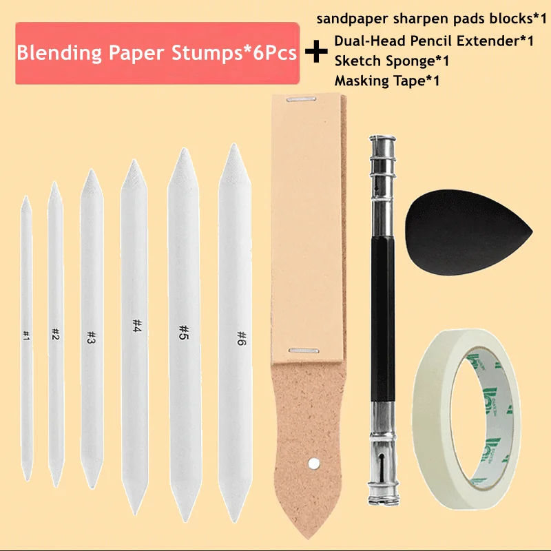ผสม Stumps และ Tortillions กระดาษ Art เครื่องปั่นกระดาษทรายดินสอ Sharpener Pointer สําหรับศิลปิน Charcoal Sketch Drawing เครื่องมือ