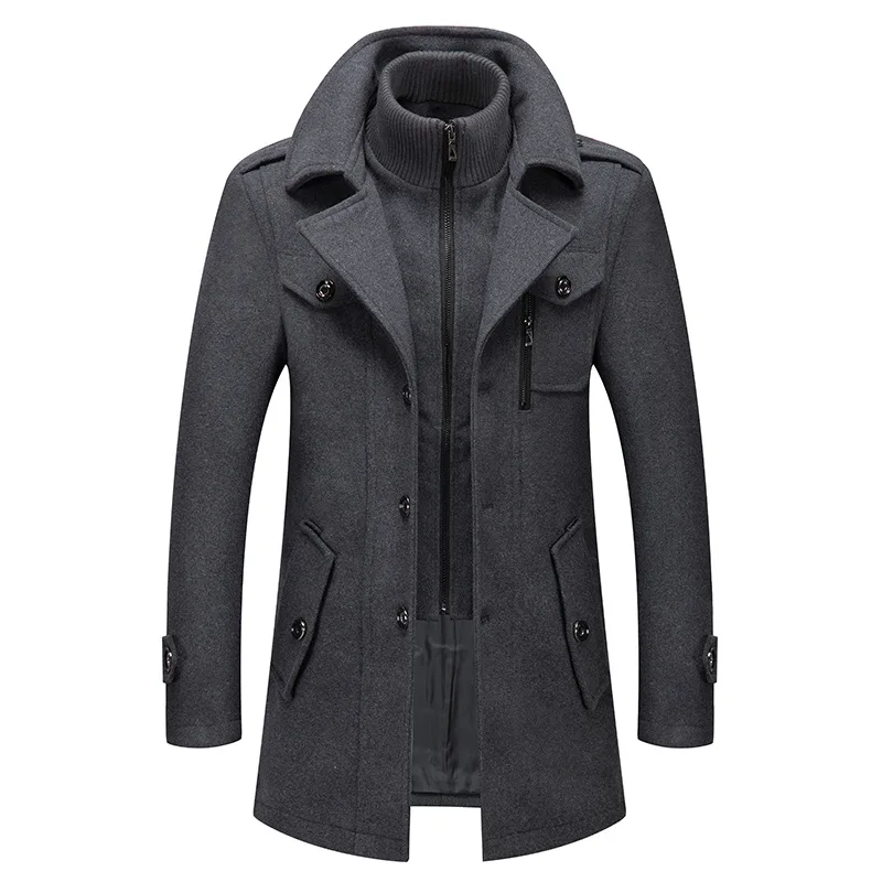 Neue Winter Wolle Mantel Männer Mode Doppel Kragen Dicke Warme Jacke Einreiher Trenchcoat Männer Casual Wolle Mischungen Mäntel