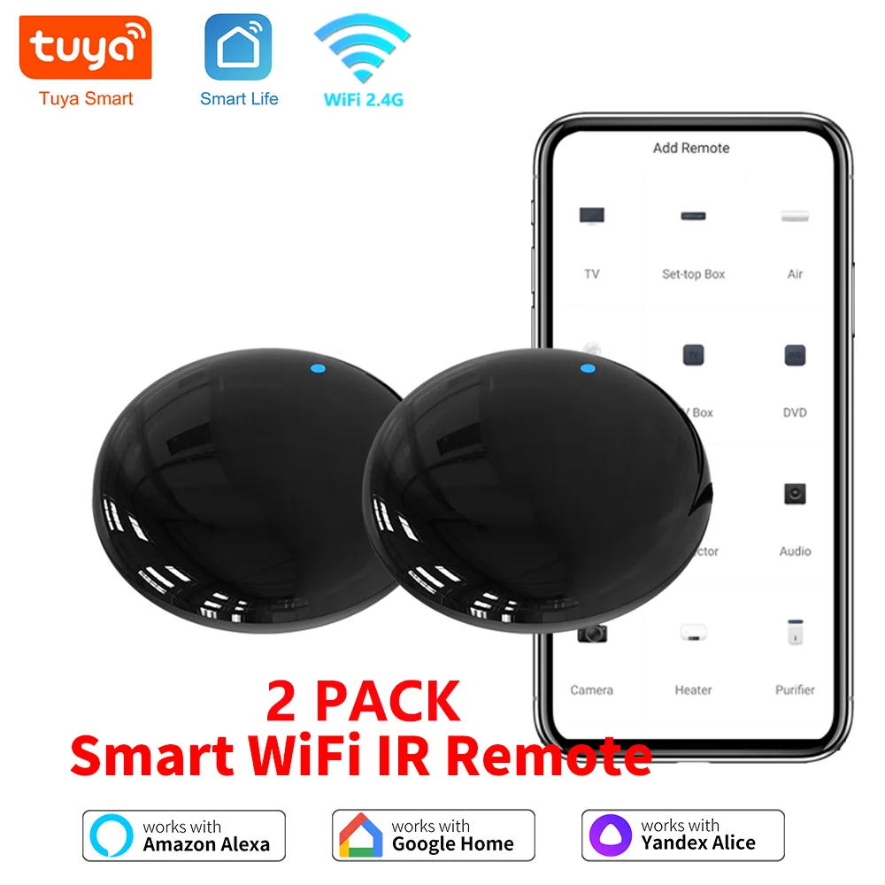Tuya wifi ir remoto 2 pacote para casa inteligente app smartlife controle remoto para tv ac remoto funciona com alexa google casa yandex alice