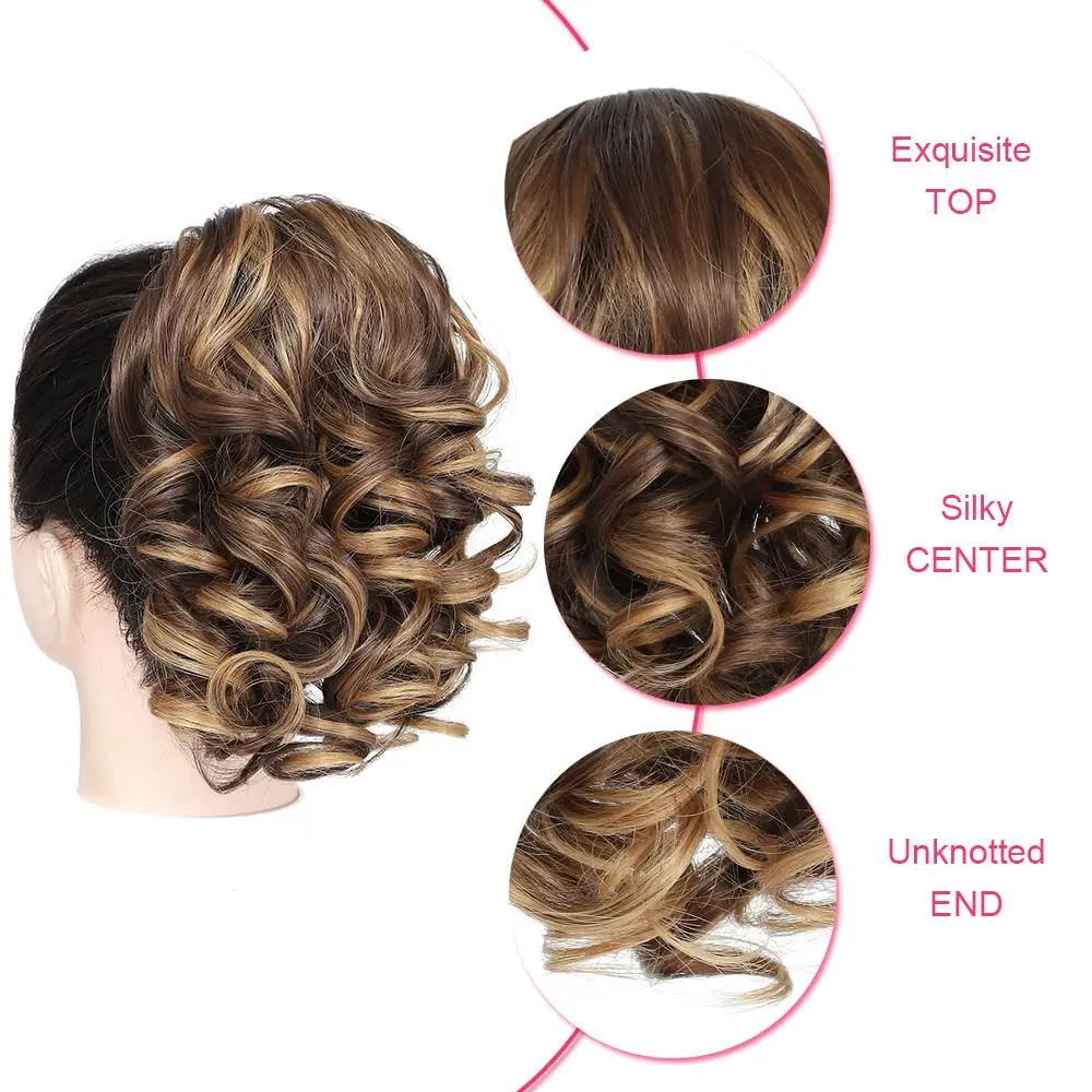 สั้น CURLY Drawstring หางม้า Extensions คลิปสังเคราะห์ในส่วนขยายของผม Elegant สําหรับทุกวันอุปกรณ์เสริมผม