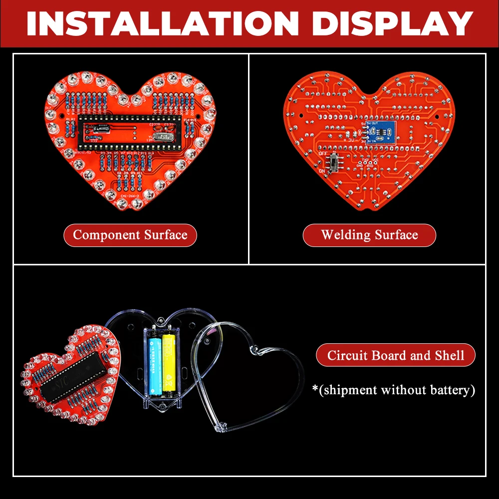 LED Heart-Shaped Flow Light DIY Electronic Kit with 32 Colorful LED Lights DIY Soldering Practice Kit Battery Powered