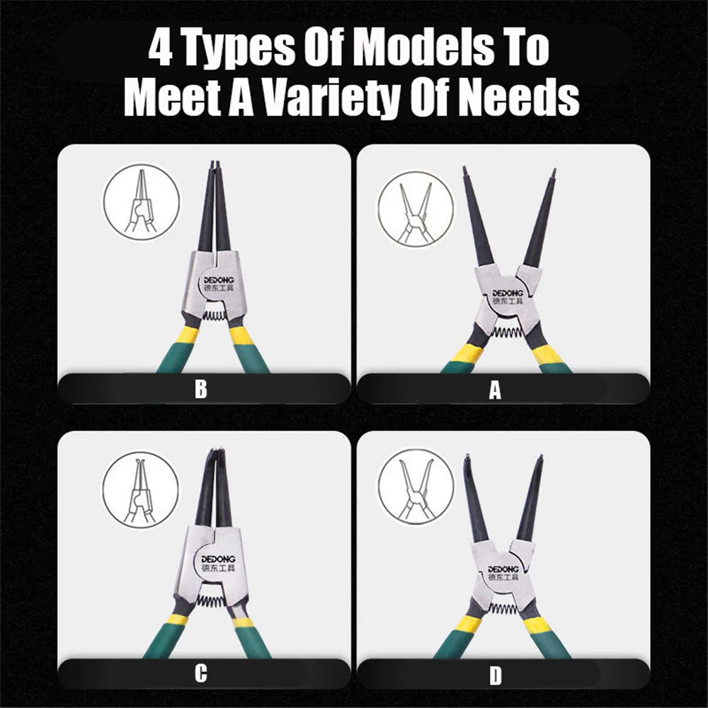 4Pcs Circlip Pliers Set with Storage Bag 7'' Long Nose Plier Staight Bent Plier Inner Outer Retaining Snap Ring Remover Tool