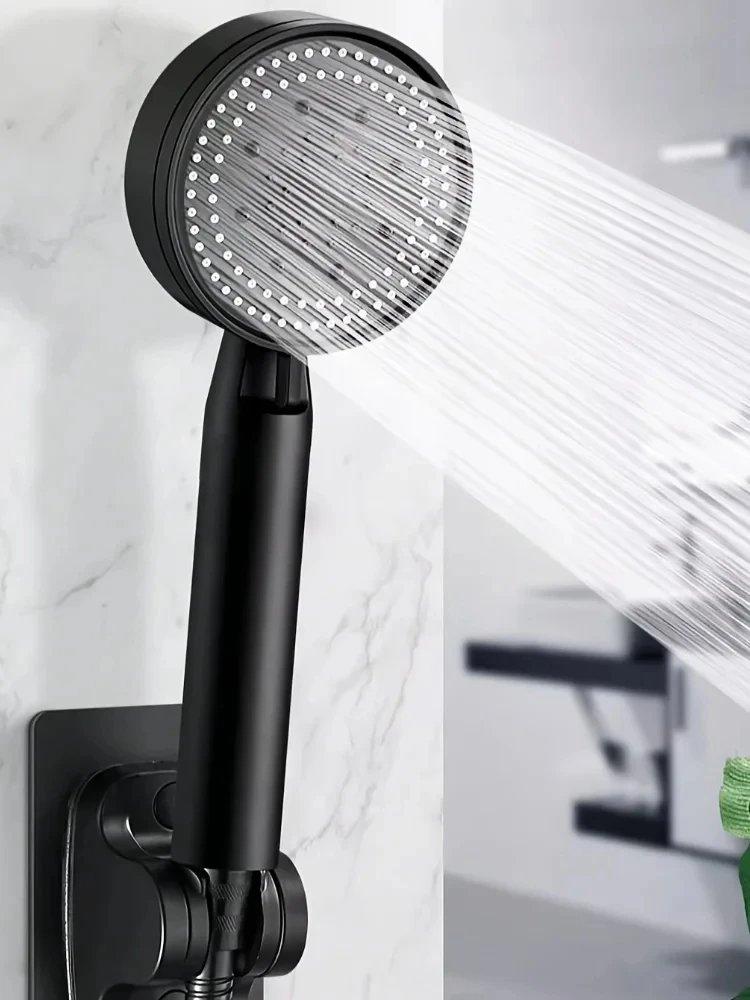 Pommeau de douche à main pressurisé luxueux, 3 pièces, 5 Modes de sortie d'eau réglable, contrôle thermostatique, finition polie, suspendu
