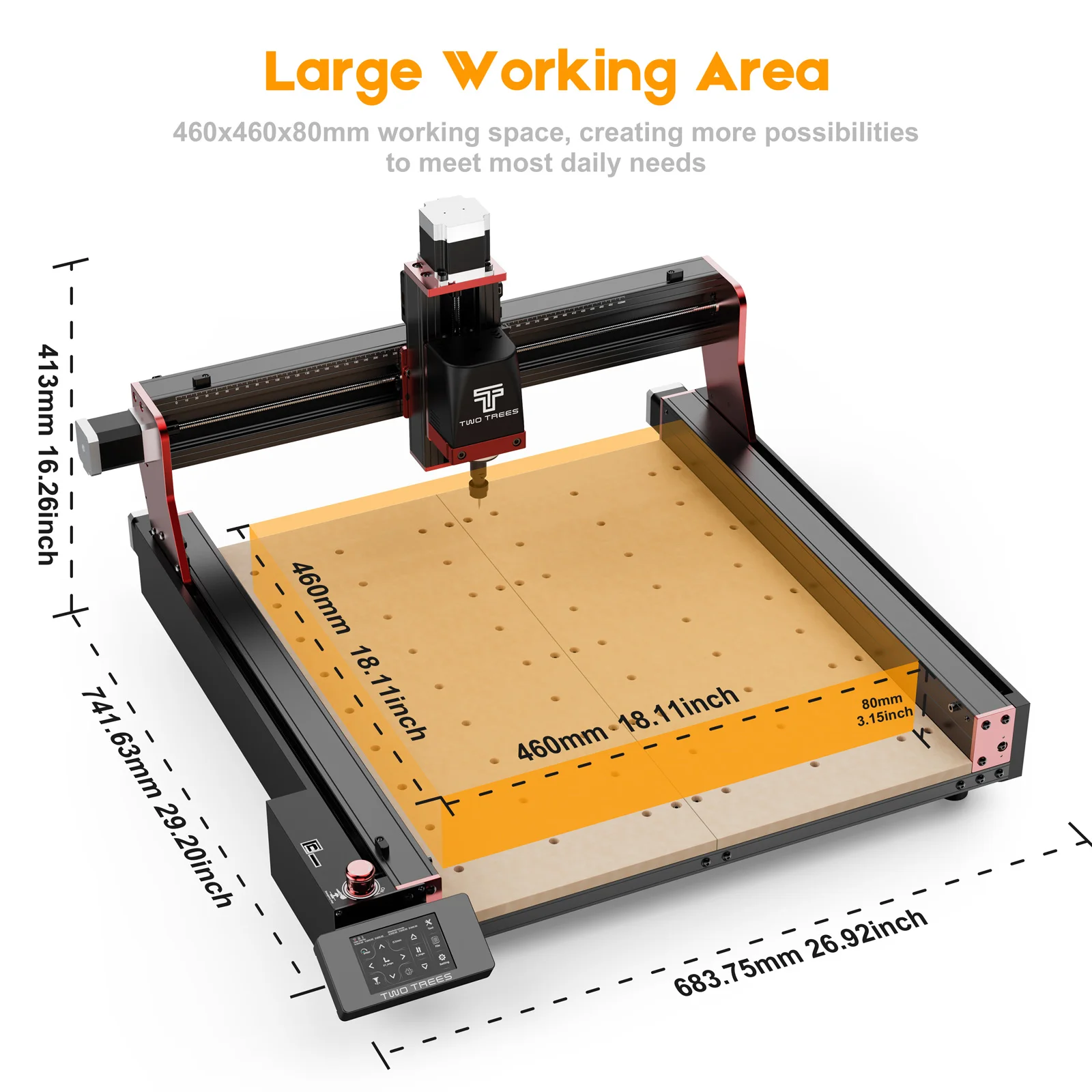 Máquina CNC TWOTREES TTC450 Pro Máquina cortadora de metales de 4 ejes Control GRBL 460x460x80 mm para máquina enrutadora CNC y grabado láser Corte Madera Acrílico Cuero plástico