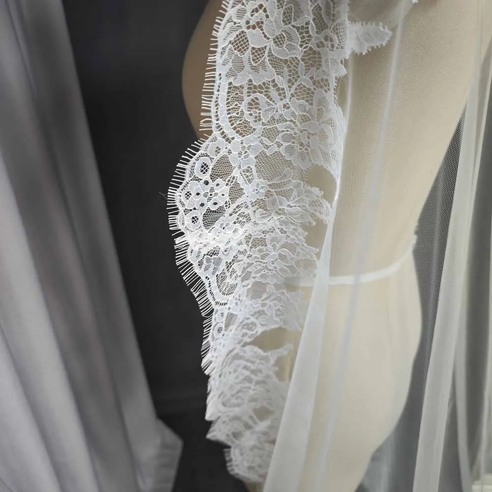 Véu de casamento romântico personalizado com renda de cílios, véu de noiva com pente oculto, 3m de comprimento, 1.5m de largura, marfim, camada única