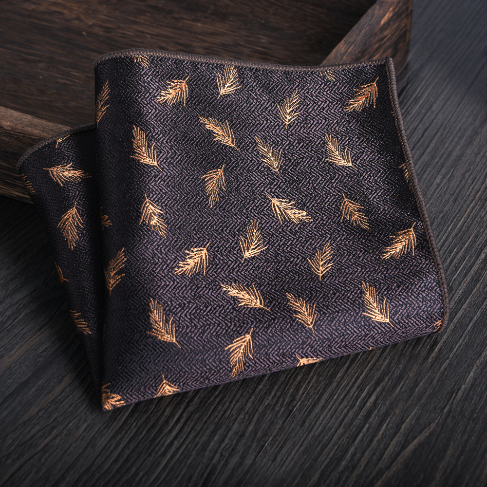 24 cm Herfst Winter Mode Bladeren Gedrukt Pochet Voor Mannen Polyester Bruin Gestreepte Zakdoek Bruiloft Bruidegom Pak Hanky