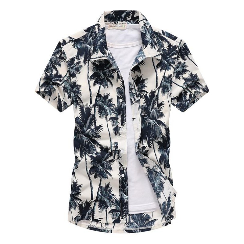 Sommer Herren Hawaiian Casual Kragen Hemden Kurzarm Knopf Kokospalme Druck Strand Floral Mode Vintage Kleidung XS-5XL