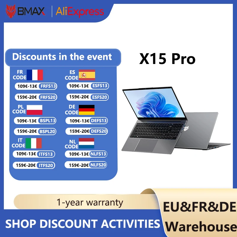 BMAX Windows 11MaxBook X15 Pro Business Laptop 16GB LPDDR4 512GB SSD Intel 12th Generation N95 Processor 15.6-inch Screen