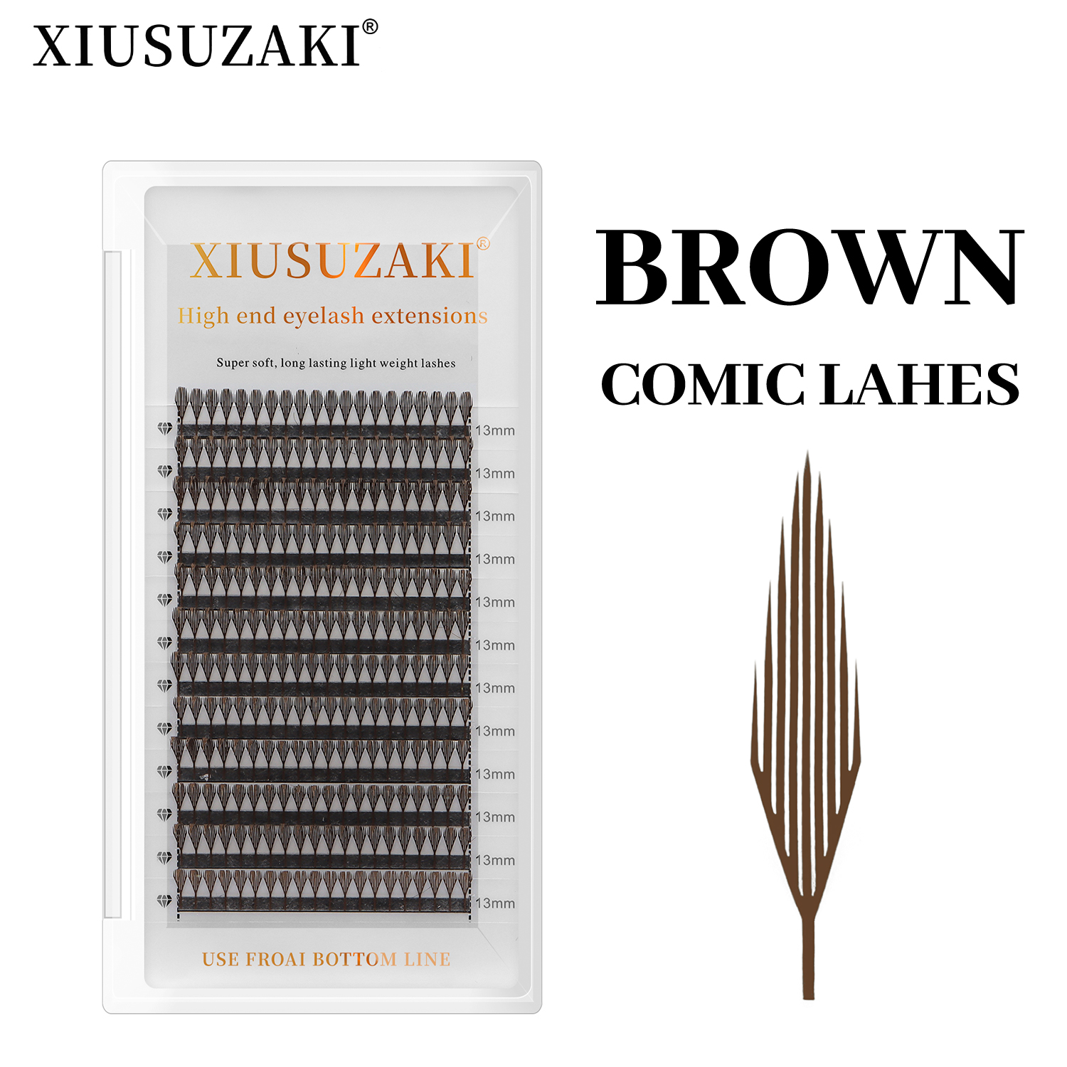XIUSUZAKI Brown Comic Spire Lashes Automatic Flowering Premade Fans Eyelashes Extensions Individual Volume False Lashes