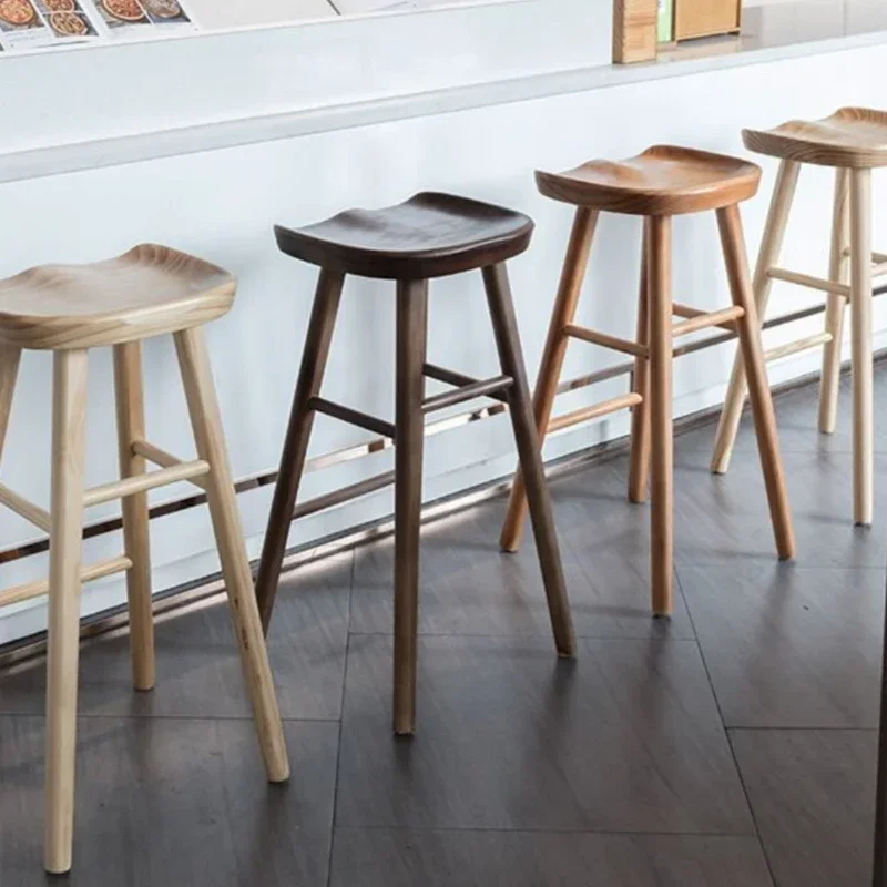 Silla de Bar comercial nórdica, taburete de comedor de madera maciza, taburete de cajero de recepción Simple moderno, asiento de Bar de madera comercial