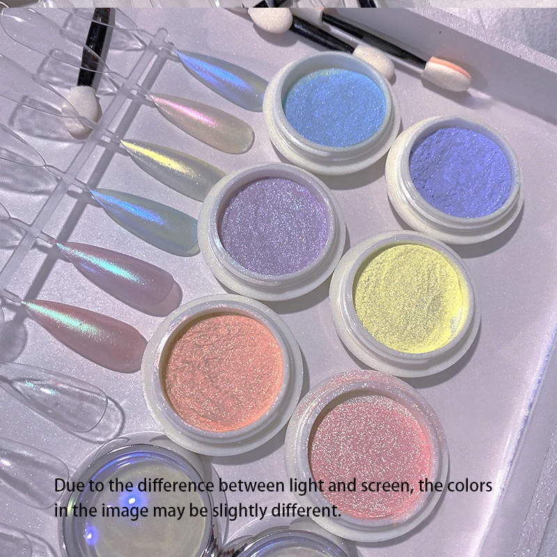 6pcs Auroras เล็บผง METALLIC Mirror Effect Holographic Chameleon Pigment สําหรับเล็บเจล Mermaid Dipping
