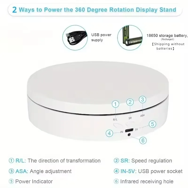 Motorizado 360 °   Soporte de exhibición giratorio con velocidades ajustables alimentadas por USB para joyería/zapatos fotografía vídeo disparo comercial