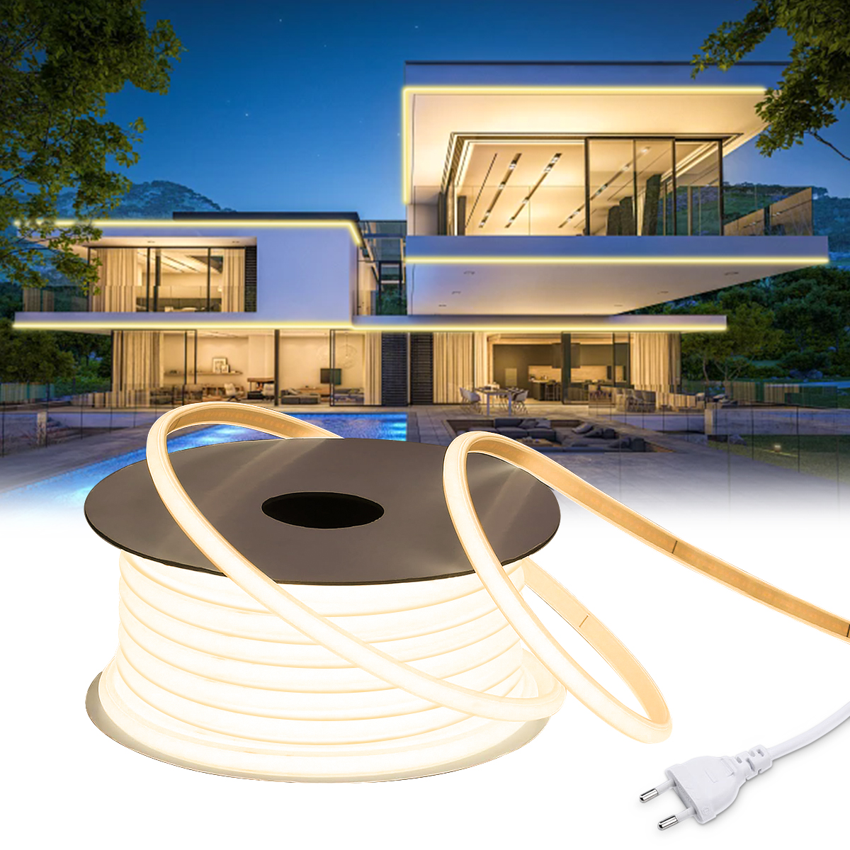 Cinta LED Cob de 110V y 220V, decoración navideña impermeable para exteriores, tira de luces Led de neón de 5/10/20/30M con interruptor, luces de jardín para cocina y habitación
