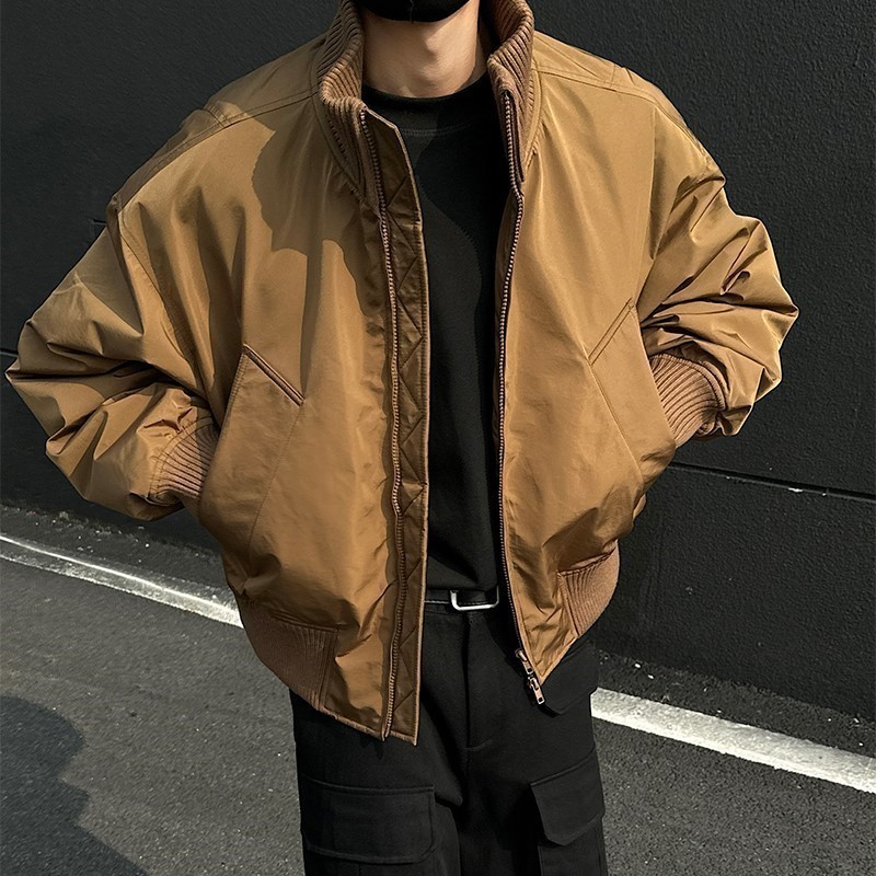 Amerikanische Fliegerjacke für Herren, Herbst 2022, Baseballjacke für Herren, Stehkragen, dicke Bomberjacke, lässige Herren-Kurzjacke mit Reißverschluss