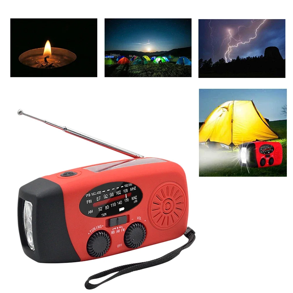 Radio solaire multifonctionnelle alimentée par manivelle FM AM NOAA Radio météo 2000mAh lampe de poche LED d'urgence Dynamo à main BanK de puissance