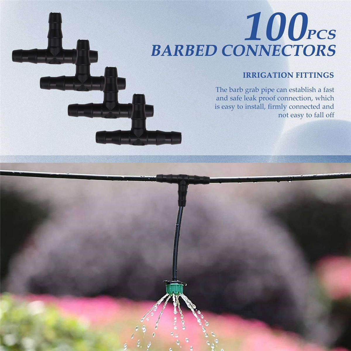 หยดชลประทาน Barbed Connectors,Universal Barbed TEE อุปกรณ์ 100 ชิ้น, เหมาะกับ 1/4 นิ้วท่อหยด (4/7 มม.ท่อ TEE)