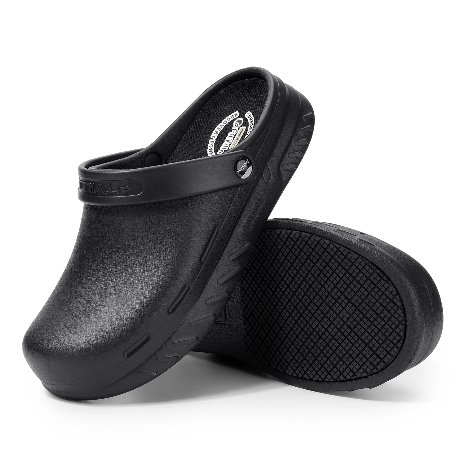 FitVille Herren breite Kochschuhe, Gartenschuhe, rutschfeste Arbeitssandalen für den Lebensmittelservice, wasserdicht, mit Fußgewölbeunterstützung
