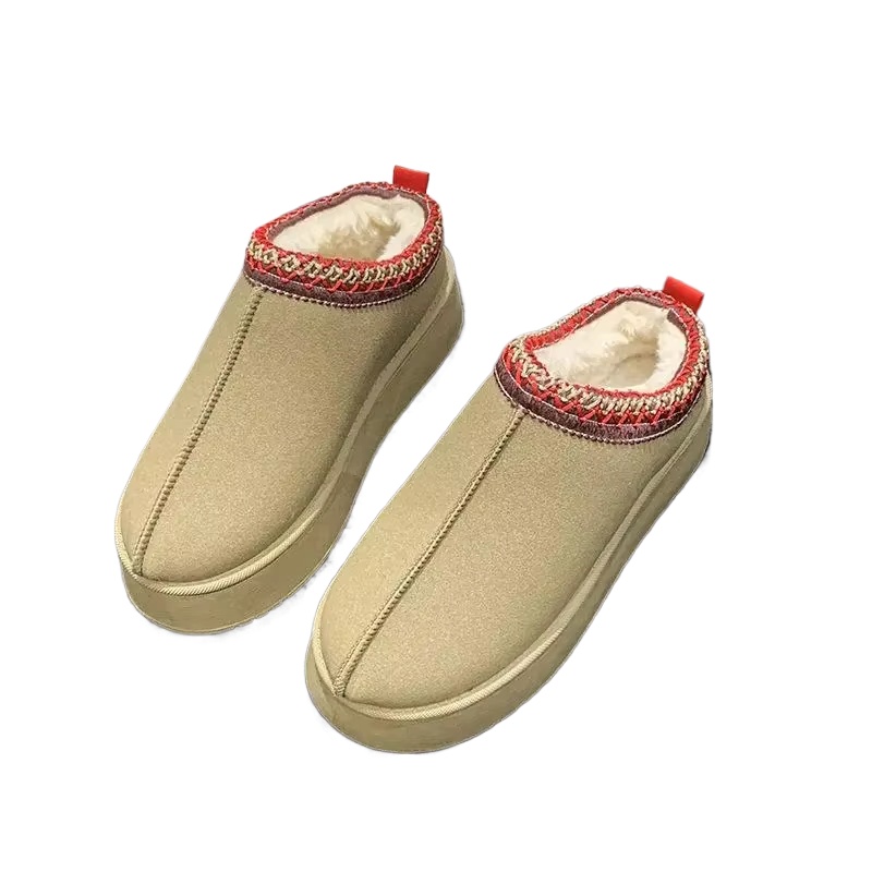 Sapatos de pelúcia de inverno para mulheres fáceis de usar botas de neve camurça quente macio ao ar livre chinelos de pelúcia feminino cor sólida sapatos de sola grossa