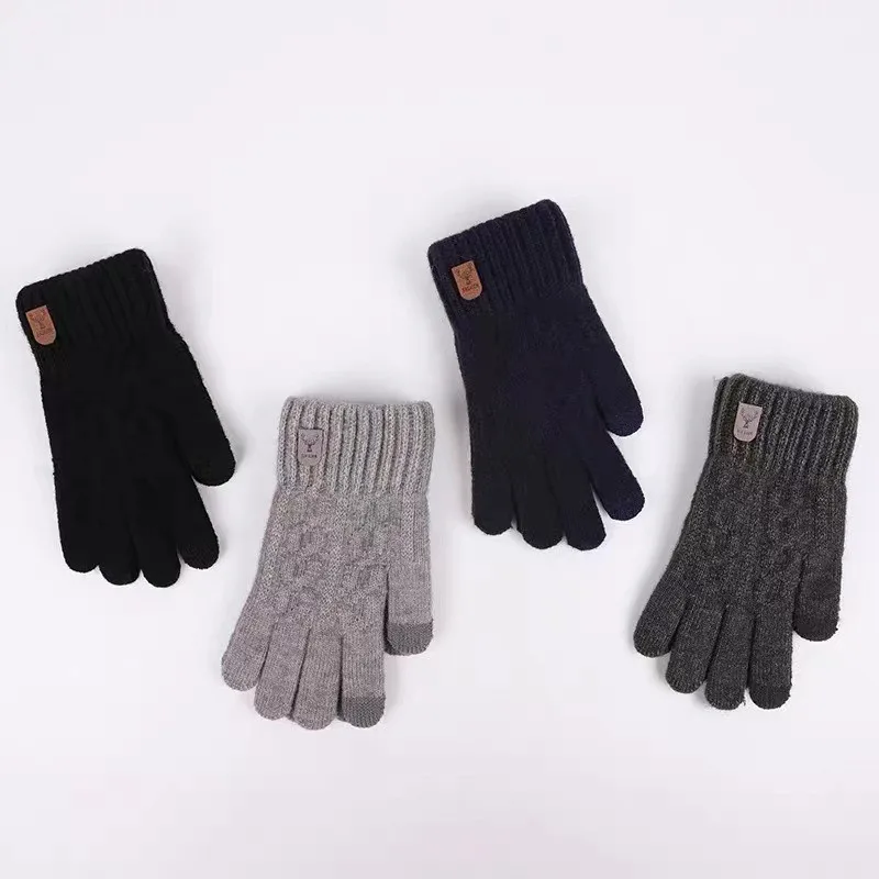 2023 nieuwe warme herenhandschoenen winter touchscreen plus fleecehandschoenen koude warme wollen gebreide handschoenen