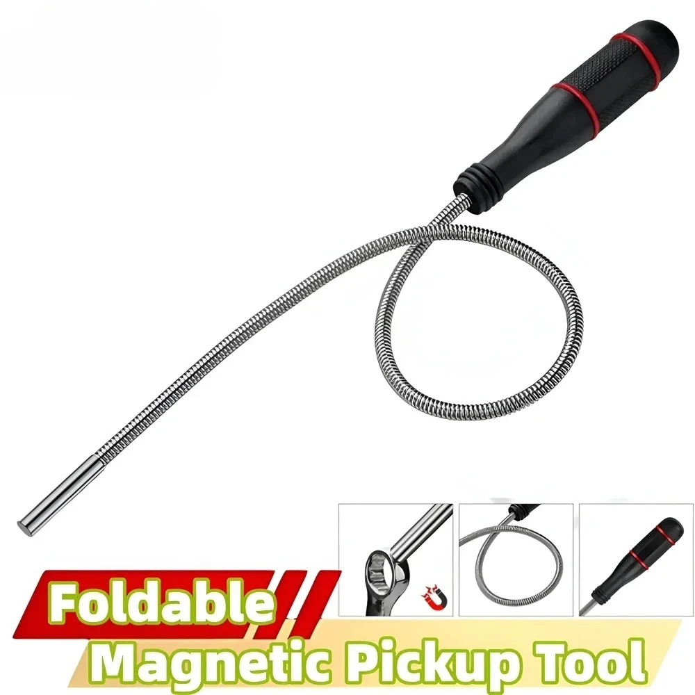Herramienta de recogida magnética fuerte plegable, herramienta de recogida Flexible de Metal, barra de succión, imán, agarre de resorte, herramientas manuales portátiles